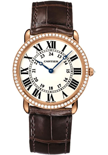Cartier Ronde Louis Cartier Watch - Large Pink Gold Diamond Case - Alligator Strap