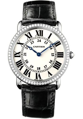 Cartier Ronde Louis Cartier Watch - Large White Gold Diamond Case - Alligator Strap