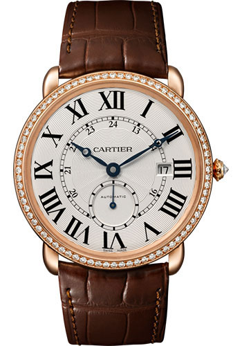 Cartier Ronde Louis Cartier Watch - 40 mm Pink Gold Diamond Case - Brown Alligator Strap