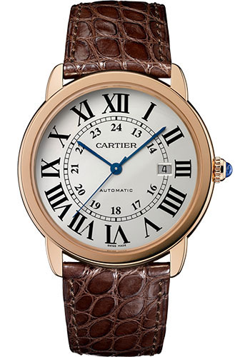 Cartier Ronde Solo de Cartier Extra Large Model Watch - 42 mm Pink Gold And Steel Case - Matt Brown Alligator Strap