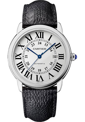 Cartier Ronde Solo Watch - 42 mm Steel Case - Black Grained Calfskin Strap