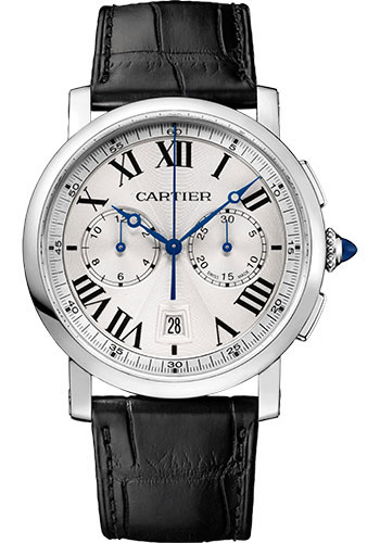 Cartier Rotonde de Cartier Chronograph Watch - 40 mm Steel Case - Silvered Effect Dial - Black Alligator Strap