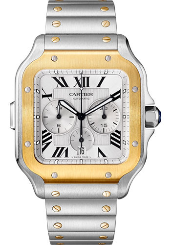 Cartier Santos de Cartier Chronograph Watch - 43.3 mm Gold And Steel Case - Silver Dial - Steel Bracelet
