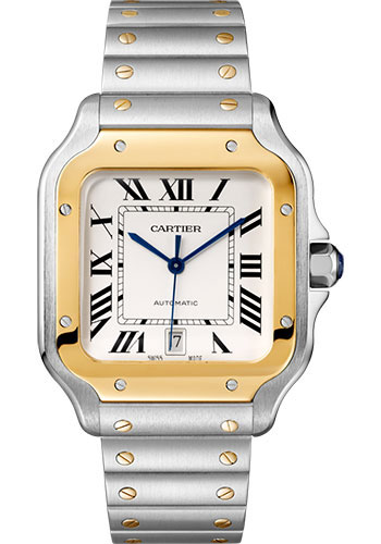 Cartier Santos de Cartier Watch - 39.8 mm Gold And Steel Case - Yellow Gold Bezel - Silvered Dial - Steel Bracelet
