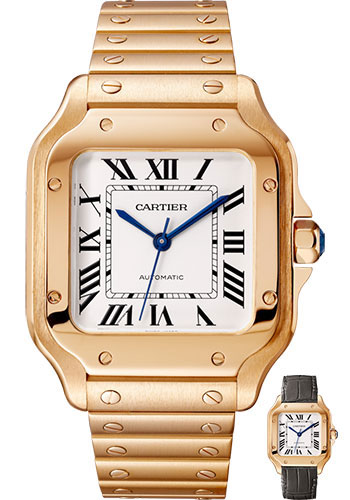 Cartier Santos de Cartier Watch - 35.1 mm Pink Gold Case - Silvered Dial - Allilgator Strap