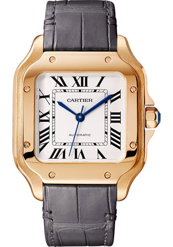 Cartier Santos de Cartier Watch - 35.1 mm Pink Gold Case - Silvered Dial - Alligator And Calfskin Strap
