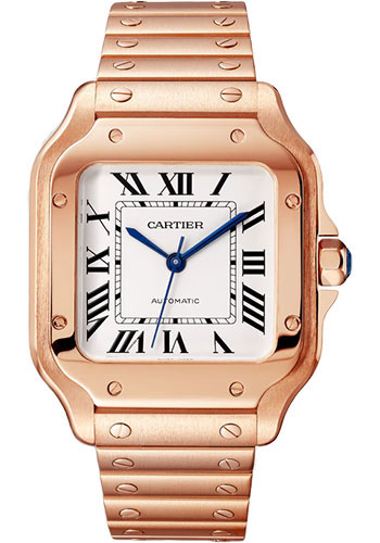 Cartier Santos de Cartier Watch - 35.1 mm Rose Gold Case - Silvered Opaline Dial - 18K Rose Gold Bracelet