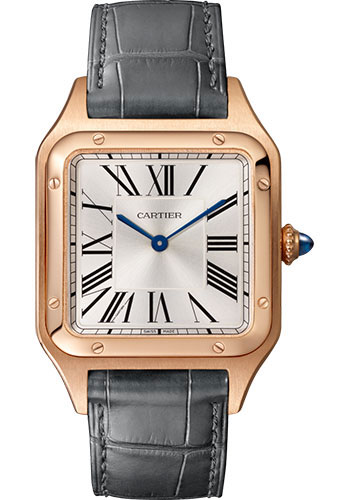 Cartier Santos-Dumont Watch - 43.5 mm Pink Gold Case - Silver Dial - Gray Strap