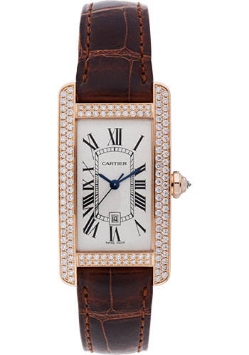 Cartier Tank Américaine Watch - Medium Pink Gold Diamond Case - Alligator Strap