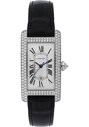 Cartier Tank Américaine Watch - Medium White Gold Diamond Case - Alligator Strap