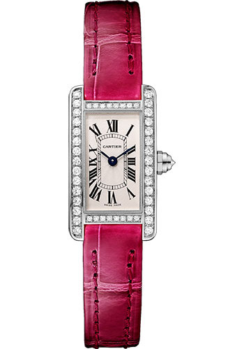 Cartier Tank Américaine Watch - 27 mm White Gold Diamond Case - Diamond Bezel - Diamond Dial - Pink Strap