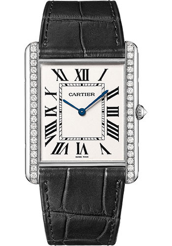 Cartier Tank Louis Cartier Watch - Extra large White Gold Diamond Case - Black Alligator Strap