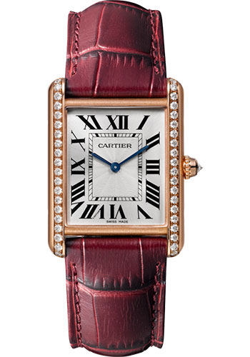 Cartier Tank Louis Cartier Watch - 33.7 mm Pink Gold Diamond Case - Burgundy Alligator Strap