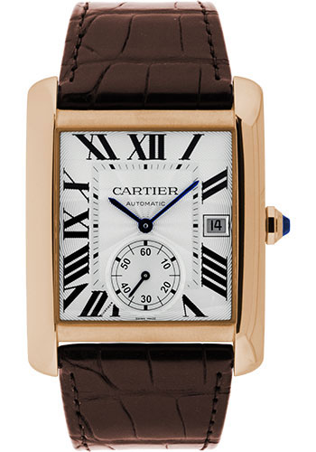 Cartier Tank MC Watch - 34.3 mm Pink Gold Case - Silvered Dial - Dark Brown Alligator Strap