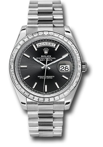 Rolex 950 Platinum Day-Date 40 Watch - Bezel - Black Index Dial - President Bracelet