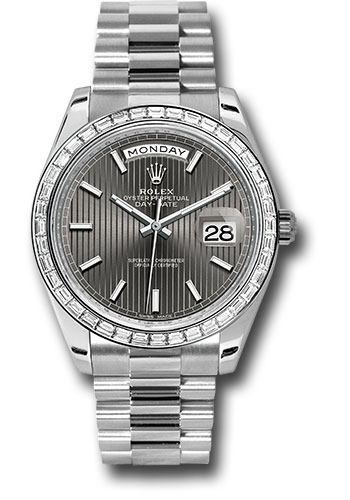 Rolex 950 Platinum Day-Date 40 Watch - Bezel - Dark Rhodium Index Dial - President Bracelet