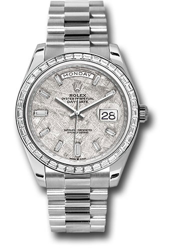 Rolex Platinum Day-Date 40 Watch - Diamond Bezel - Meteorite Diamond Dial - President Bracelet