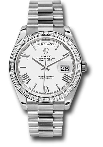 Rolex 950 Platinum Day-Date 40 Watch - Bezel - White Bevelled Roman Dial - President Bracelet