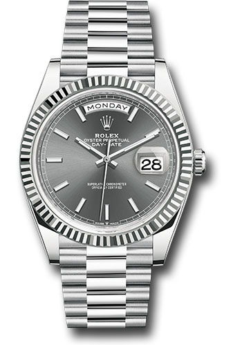Rolex Platinum Day-Date 40 Watch - Fluted Bezel - Slate Index Dial - President Bracelet