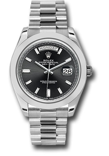 Rolex 950 Platinum Day-Date 40 Watch - Smooth Bezel - Black Baguette Diamond Dial - President Bracelet