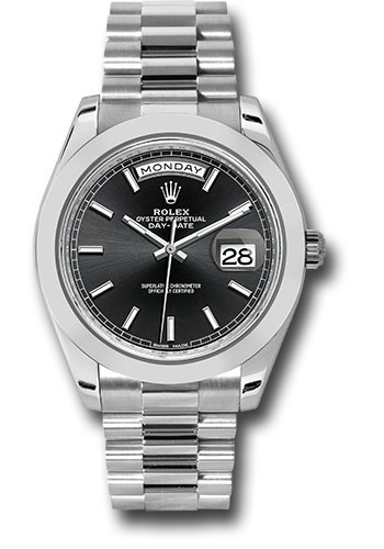 Rolex 950 Platinum Day-Date 40 Watch - Smooth Bezel - Black Index Dial - President Bracelet