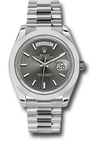 Rolex 950 Platinum Day-Date 40 Watch - Smooth Bezel - Dark Rhodium Index Dial - President Bracelet