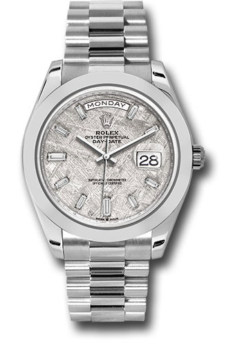 Rolex Rolex Platinum Day-Date 40 Watch - Smooth Bezel - Meteorite Baguette Diamond Dial - President Bracelet