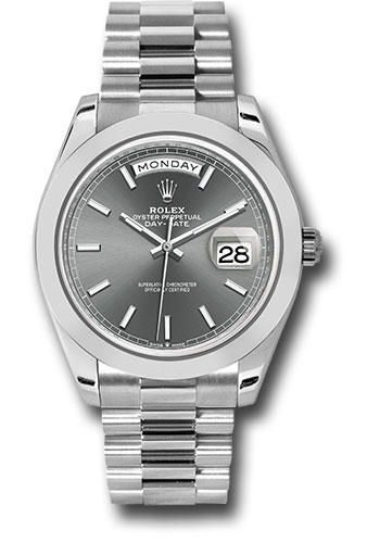 Rolex Platinum Day-Date 40 Watch - Smooth Bezel - Slate Index Dial - President Bracelet