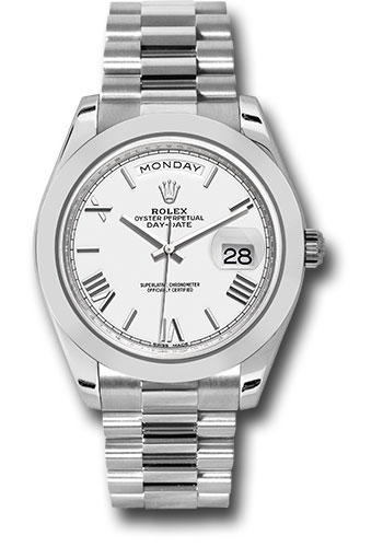 Rolex 950 Platinum Day-Date 40 Watch - Smooth Bezel - White Bevelled Roman Dial - President Bracelet
