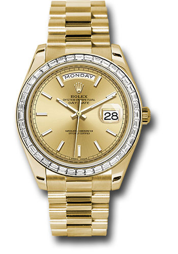 Rolex Yellow Gold Day-Date 40 Watch - Bezel - Champagne Index Dial - President Bracelet
