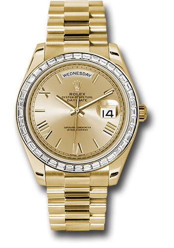 Rolex Yellow Gold Day-Date 40 Watch - Bezel - Champagne Bevelled Roman Dial - President Bracelet