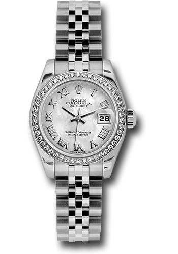 Rolex Steel and White Gold Lady Datejust 26 Watch - 46 Diamond Bezel - White Mother-Of-Pearl Roman Dial - Jubilee Bracelet