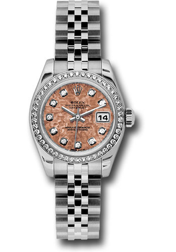 Rolex Steel and White Gold Lady-Datejust 26 Watch - 46 Diamond Bezel - Pink Gold Crystal Diamond Dial - Jubilee Bracelet