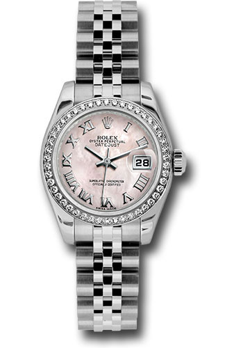 Rolex Steel and White Gold Lady Datejust 26 Watch - 46 Diamond Bezel - Pink Mother-Of-Pearl Roman Dial - Jubilee Bracelet