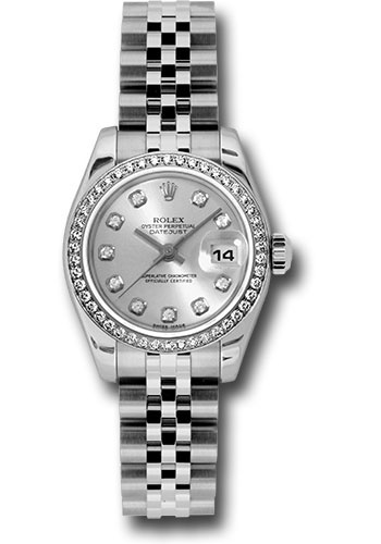 Rolex Steel and White Gold Lady Datejust 26 Watch - 46 Diamond Bezel - Silver Diamond Dial - Jubilee Bracelet