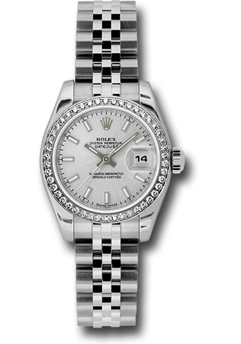 Rolex Steel and White Gold Lady-Datejust 26 Watch - 46 Diamond Bezel - Silver Index Dial - Jubilee Bracelet