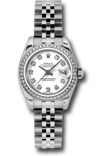 Rolex Steel and White Gold Lady-Datejust 26 Watch - 46 Diamond Bezel - White Diamond Dial - Jubilee Bracelet