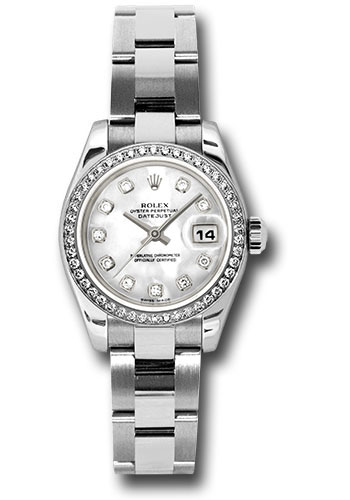 Rolex Steel and White Gold Lady-Datejust 26 Watch - 46 Diamond Bezel - Mother-Of-Pearl Diamond Dial - Oyster Bracelet