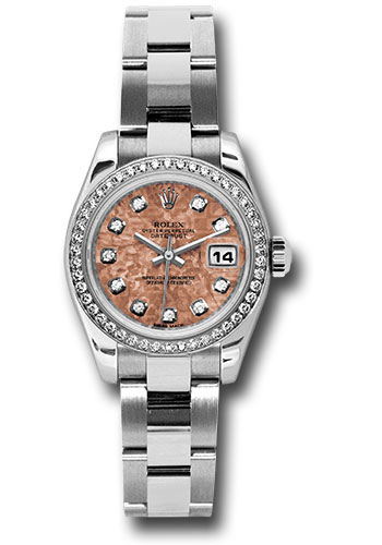 Rolex Steel and White Gold Lady-Datejust 26 Watch - 46 Diamond Bezel - Pink Gold Crystal Diamond Dial - Oyster Bracelet