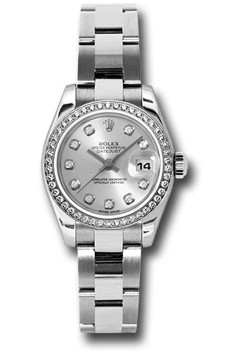 Rolex Steel and White Gold Lady Datejust 26 Watch - 46 Diamond Bezel - Silver Diamond Dial - Oyster Bracelet