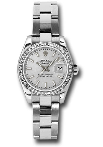 Rolex Steel and White Gold Lady-Datejust 26 Watch - 46 Diamond Bezel - Silver Index Dial - Oyster Bracelet