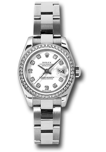 Rolex Steel and White Gold Lady-Datejust 26 Watch - 46 Diamond Bezel - White Diamond Dial - Oyster Bracelet