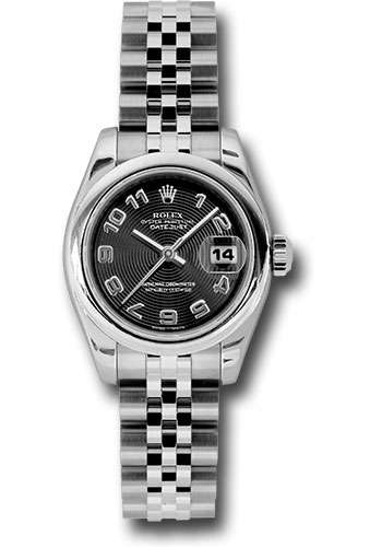 Rolex Steel Lady-Datejust 26 Watch - Domed Bezel - Black Concentric Arabic Dial - Jubilee Bracelet