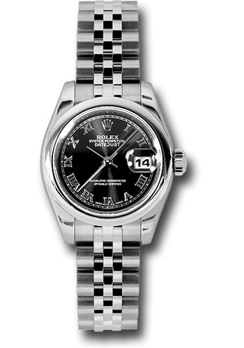 Rolex Steel Lady-Datejust 26 Watch - Domed Bezel - Black Roman Dial - Jubilee Bracelet