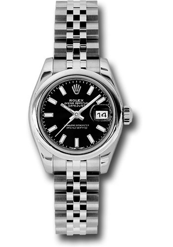 Rolex Steel Lady-Datejust 26 Watch - Domed Bezel - Black Index Dial - Jubilee Bracelet