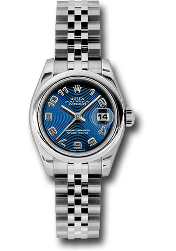 Rolex Steel Lady-Datejust 26 Watch - Domed Bezel - Blue Concentric Circle Arabic Dial - Jubilee Bracelet