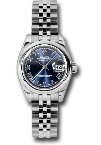 Rolex Steel Lady-Datejust 26 Watch - Domed Bezel - Blue Roman Dial - Jubilee Bracelet