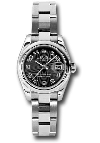 Rolex Steel Lady-Datejust 26 Watch - Domed Bezel - Black Concentric Arabic Dial - Oyster Bracelet