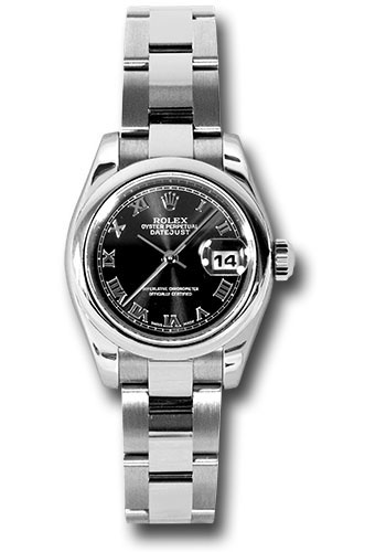 Rolex Steel Lady-Datejust 26 Watch - Domed Bezel - Black Roman Dial - Oyster Bracelet