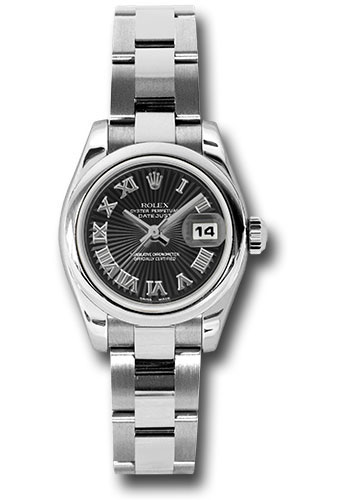 Rolex Steel Lady-Datejust 26 Watch - Domed Bezel - Black Sunbeam Roman Dial - Oyster Bracelet